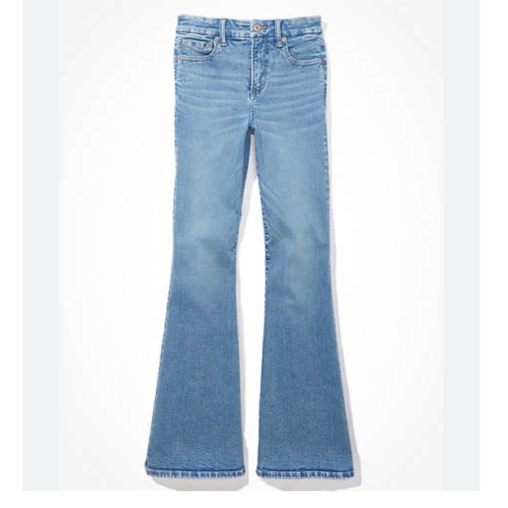 AE🦅4 Long Super High-Waisted Flare Jean American Eagle High Rise Wide Leg Luxe
